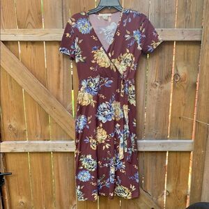 Floral Wrap Dress in Burgundy and Blue